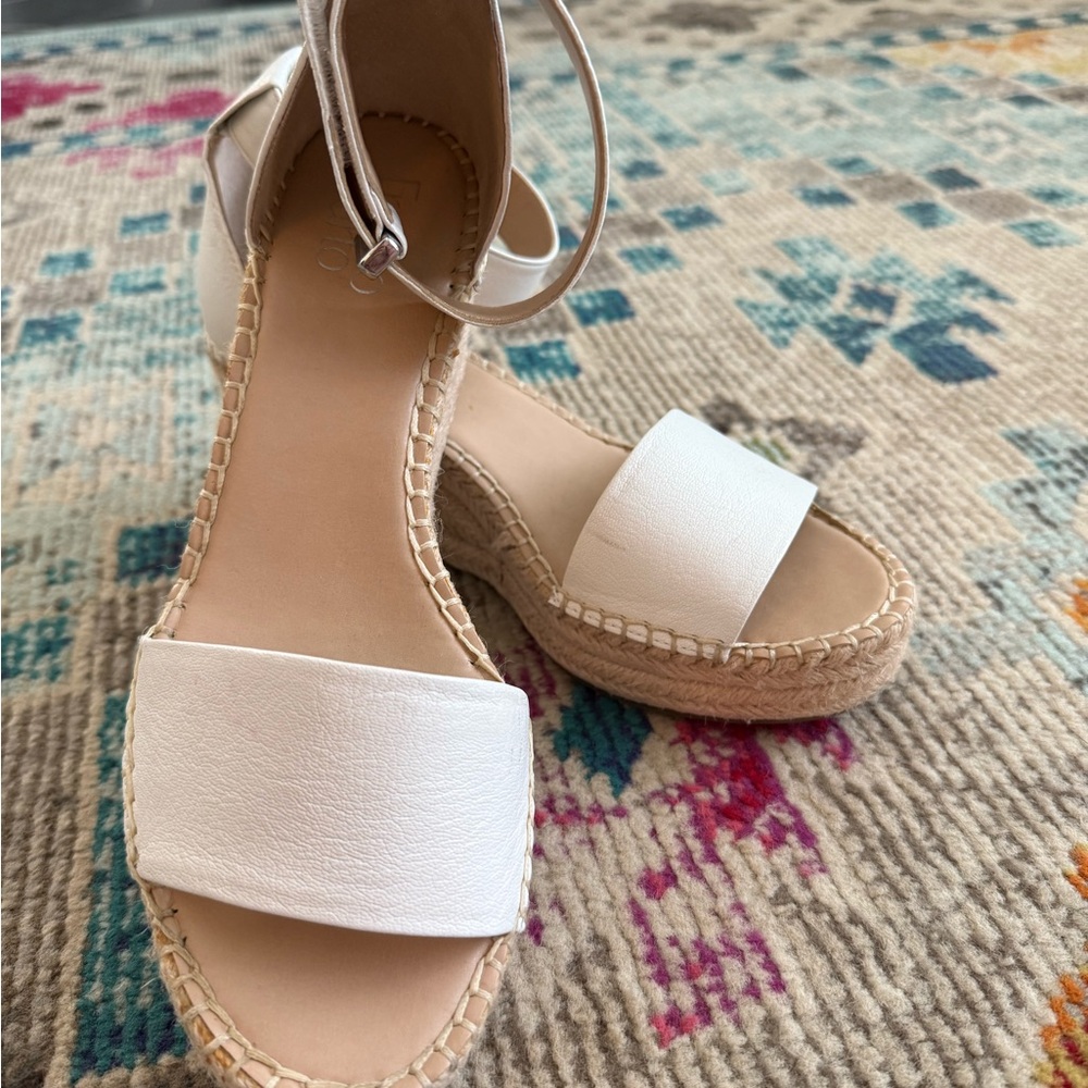 Franco Sarto “Clemens” White Leather Espadrille Platform Sandals